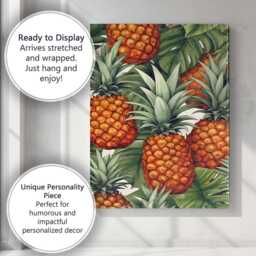 Tropical Pineapple Monstera Leaf Repeat Pattern Canvas Wall Art Print Decor Picture Ready To Hang - thumbnail 3