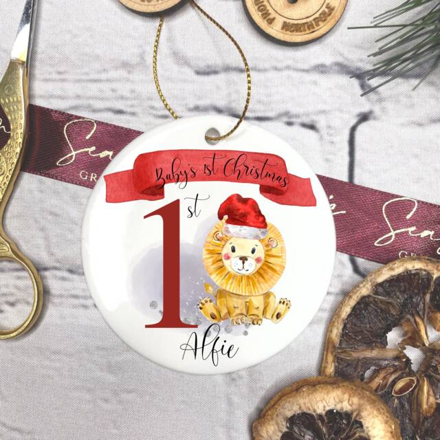 Personalised Baby's First Christmas Bauble, Keepsake, 1st Ornament, Gift Christmas, Cute Safari - image 1