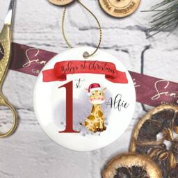 Personalised Baby's First Christmas Bauble, Keepsake, 1st Ornament, Gift Christmas, Cute Safari - thumbnail 3