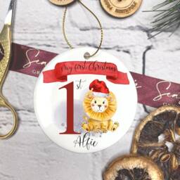 Personalised Baby's First Christmas Bauble, Keepsake, 1st Ornament, Gift Christmas, Cute Safari - thumbnail 2