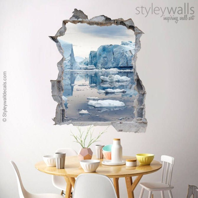 Iceberg Wall Decal Mural, Hole in The 3D Effect Sticker, Decal, Broken Mural Home Decor - image 1