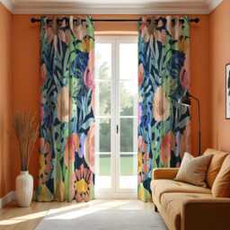 Bold Floral Watercolor Curtains, Colorful Botanical Print Drapes, Modern Flower Pattern Window Panels, Custom Made To Measure Curtains - thumbnail 3