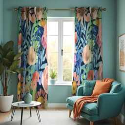 Bold Floral Watercolor Curtains, Colorful Botanical Print Drapes, Modern Flower Pattern Window Panels, Custom Made To Measure Curtains - thumbnail 2