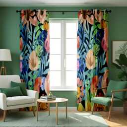 Bold Floral Watercolor Curtains, Colorful Botanical Print Drapes, Modern Flower Pattern Window Panels, Custom Made To Measure Curtains - thumbnail 1