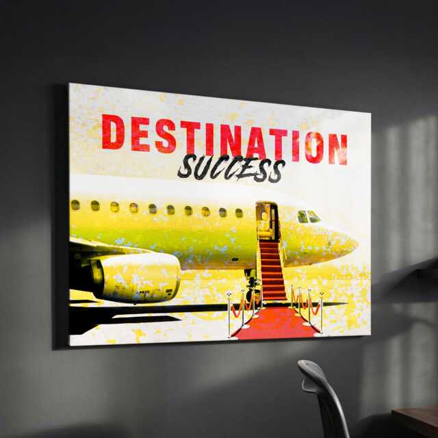 Destination Success Private Jet Luxury Motivational Inspirational, Framed Canvas Wall Art Poster Print, Home Office & Room Decor, Gift Idea - image 1