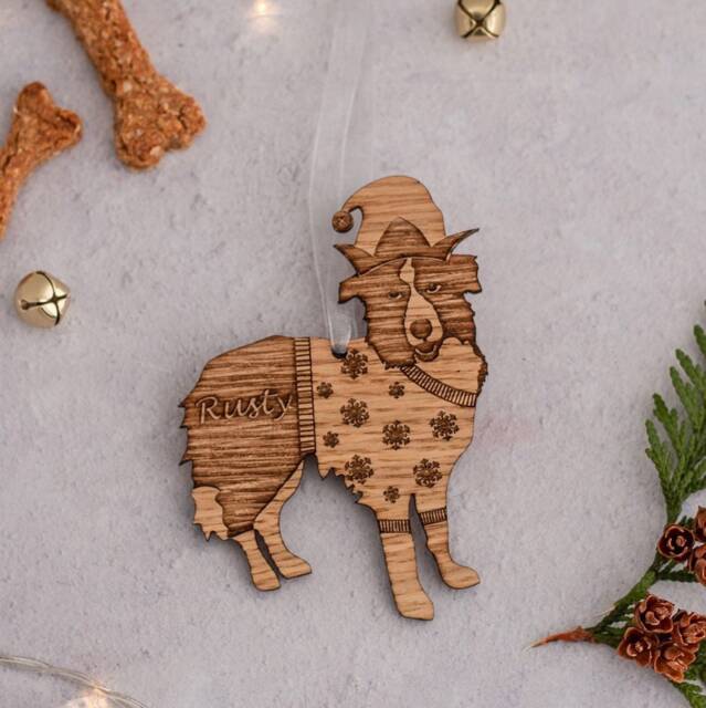 Handmade Collie Wooden Dog Ornament Rustic Christmas Baubles Dog Ornaments Memorial Gift Personalised Pet Decoration - image 1