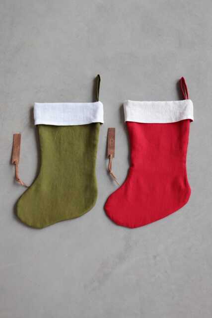 Personalized Linen Christmas Stocking Zero Waste Gift With Free Engraved Leather Tag - image 1
