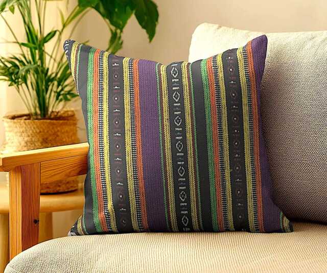 Mexican Purple/Yellow/Orange Cushion Covers - Woven Throw Pillow 18 - image 1