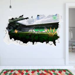 Celtic Fc Wall Sticker - Inside Stadium With Crowd & Flames Broken Decal Football Art - thumbnail 1