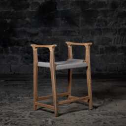 Reclaimed Teak Wood Armrest Stool Indoor Outdoor Rope Accent