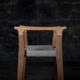 Reclaimed Teak Wood Armrest Stool Indoor Outdoor Rope Accent - thumbnail 3