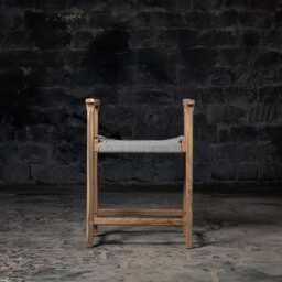 Reclaimed Teak Wood Armrest Stool Indoor Outdoor Rope Accent - thumbnail 2