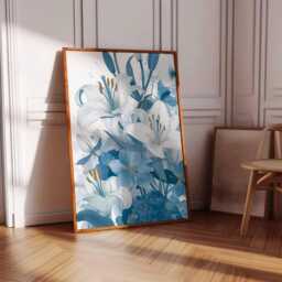 Blue & White Floral Poster, Elegant Lily Botanical Print, Modern Line Art Flower Wall Decor, Unframed Artwork - thumbnail 3
