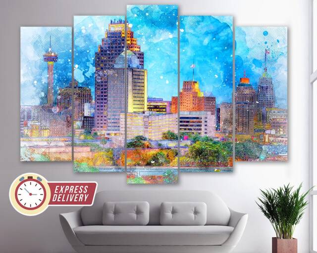 San Antonio Wall Art, Canvas Skyline, Texas Print, Photo - image 1