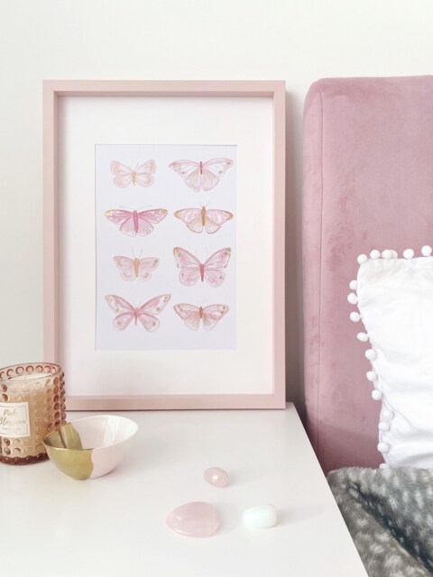 Pink & Gold Butterfly Art Print Girls Bedroom Decor - image 1