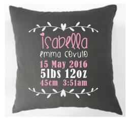 Rustic Wreath Custom Baby Girl/Boy Birth Announcement Pillow For New Born, Infants & 1st Birthday. The Perfect Gift & Keepsake To Treasure