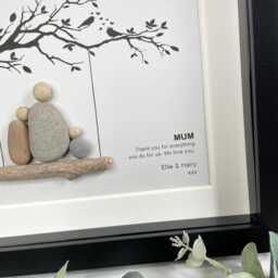 Personalised Family Pebble Picture - Any Wording Gift For Mum Grandma Tree Swing Framed Home Decor Handmade - thumbnail 2