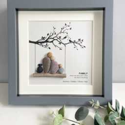 Personalised Family Pebble Picture - Any Wording Gift For Mum Grandma Tree Swing Framed Home Decor Handmade - thumbnail 3