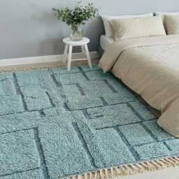 Light Blue Geometric Moroccan Shag Rug - Large Area Rugs Tufted Handmade Berber Wool Carpet - thumbnail 4