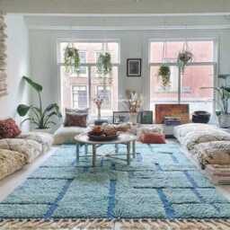 Light Blue Geometric Moroccan Shag Rug - Large Area Rugs Tufted Handmade Berber Wool Carpet - thumbnail 3