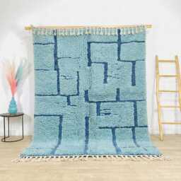 Light Blue Geometric Moroccan Shag Rug - Large Area Rugs Tufted Handmade Berber Wool Carpet