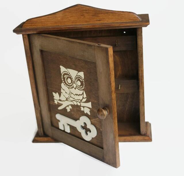 Owl Key Cabinet Wooden Holder White Owl Key Box Organizer Gift Home Decor Wall Decoration - image 1