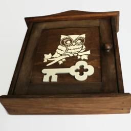 Owl Key Cabinet Wooden Holder White Owl Key Box Organizer Gift Home Decor Wall Decoration - thumbnail 3