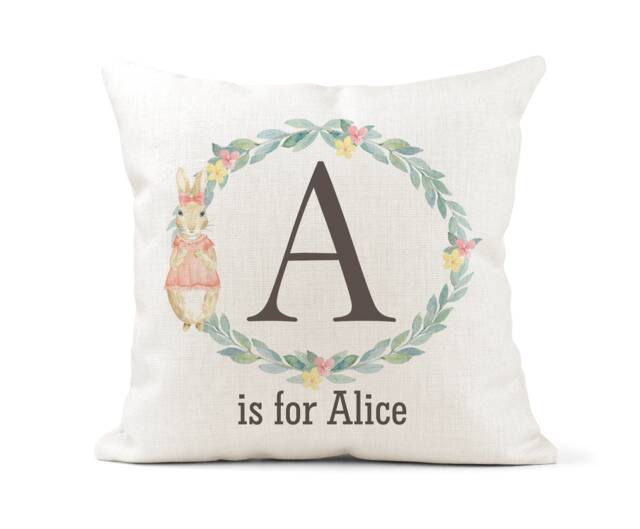 Personalised Peter Rabbit Cushion.girls Name, Christening Gift, New Baby Keepsake , Bedroom Decor - image 1