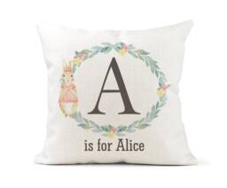 Personalised Peter Rabbit Cushion.girls Name, Christening Gift, New Baby Keepsake , Bedroom Decor - thumbnail 1