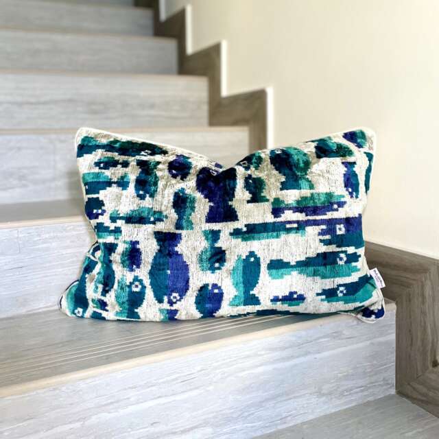 Velvet Ikat Pillow Cover Shoal - Decorative Cushion For Sofa Or Bed - image 1