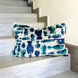 Velvet Ikat Pillow Cover Shoal - Decorative Cushion For Sofa Or Bed - thumbnail 1