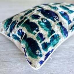 Velvet Ikat Pillow Cover Shoal - Decorative Cushion For Sofa Or Bed - thumbnail 3