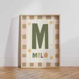 Personalised Neutral Safari Checkered Initial Print For Boys, Colourful Children's Bedroom Decor, Boy Wall Art - thumbnail 2