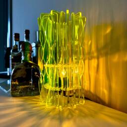 Neon Yellow Acrylic Wavy Table Lamp Modern Abstract Design - thumbnail 2