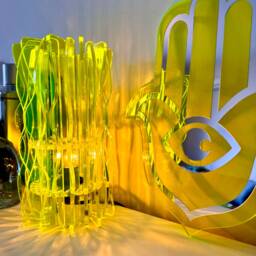 Neon Yellow Acrylic Wavy Table Lamp Modern Abstract Design - thumbnail 3