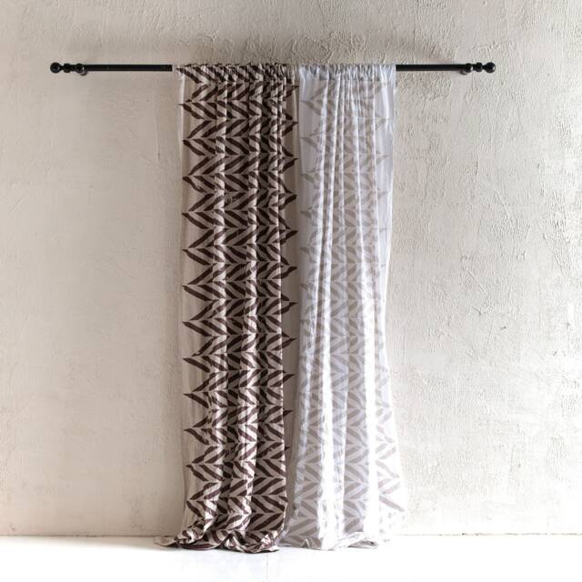 Printed Linen Curtains, Rod Pocket Chevron Curtain Panels, Zigzag Drapes - image 1