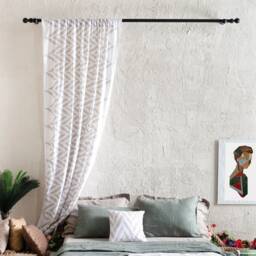 Printed Linen Curtains, Rod Pocket Chevron Curtain Panels, Zigzag Drapes - thumbnail 3