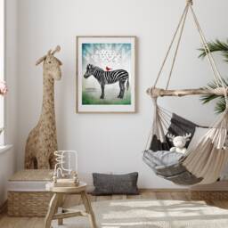 Zebra Art, Theme, Safari Themed Nursery, Zoo Animals, Print, Painting, Bag, Jungle Print With Cardinal - thumbnail 2