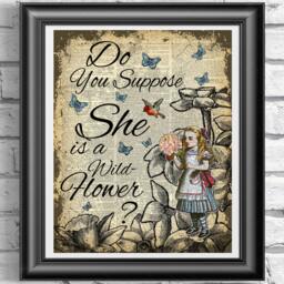 Alice in Wonderland Book Page Print, Blue Teapots Print, Mad People Poster Wall Decor, Dictionary - thumbnail 1