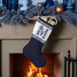 Santa Stocking, Delft Blue, Custom Initial, Holiday Decor, Christmas Home Decoration, Stocking For Kids, Initial M, M - thumbnail 4