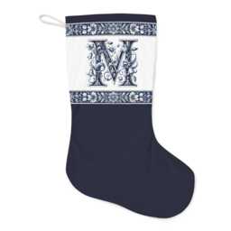 Santa Stocking, Delft Blue, Custom Initial, Holiday Decor, Christmas Home Decoration, Stocking For Kids, Initial M, M - thumbnail 3
