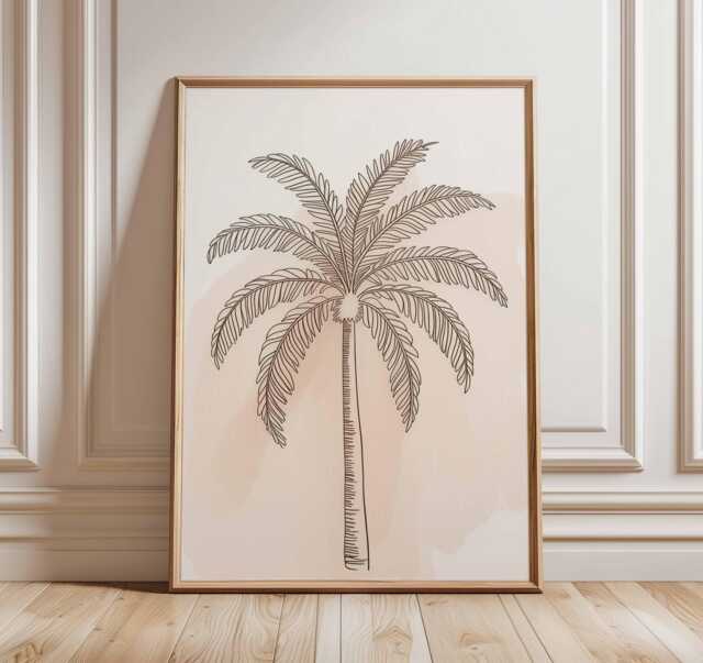 Palm Tree Poster Tropical Wall Art Minimalist Line Drawing Botanical Print Beach Decor Modern Coastal Artwork Leaf Illustration