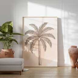 Palm Tree Poster Tropical Wall Art Minimalist Line Drawing Botanical Print Beach Decor Modern Coastal Artwork Leaf Illustration - thumbnail 3