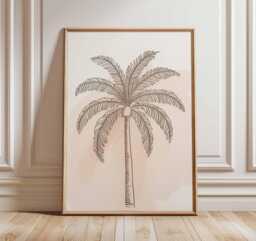 Palm Tree Poster Tropical Wall Art Minimalist Line Drawing Botanical Print Beach Decor Modern Coastal Artwork Leaf Illustration - thumbnail 1