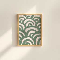 Green Waves Abstract Art - Sage Bedroom Prints, Muted Japandi Style Apartment Decor, Wall Ocean Themed - thumbnail 3