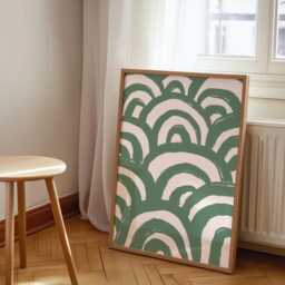 Green Waves Abstract Art - Sage Bedroom Prints, Muted Japandi Style Apartment Decor, Wall Ocean Themed - thumbnail 2
