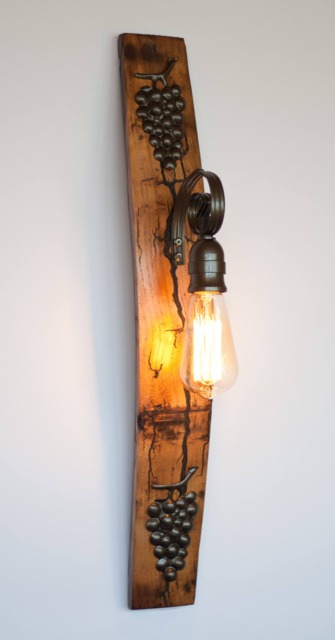 Rustic Wine Barrel Wall Sconce Wood & Metal Light Fixture - image 1