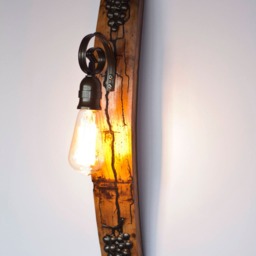 Rustic Wine Barrel Wall Sconce Wood & Metal Light Fixture - thumbnail 2