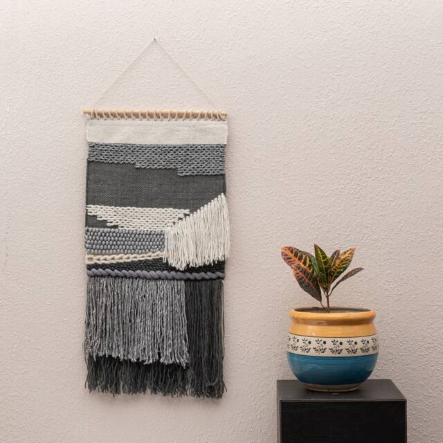The Indoor Store - Hand Woven Cotton & Wool Grey Wall Hanging, Bohemian/Boho - image 1