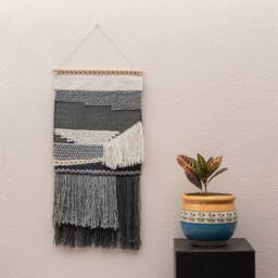 The Indoor Store - Hand Woven Cotton & Wool Grey Wall Hanging, Bohemian/Boho